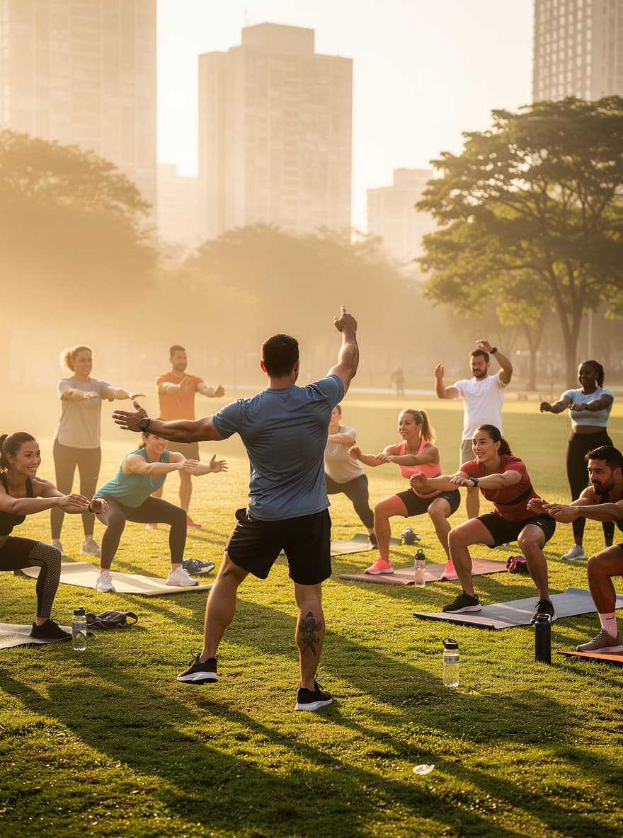 Outdoor group training session in a city park